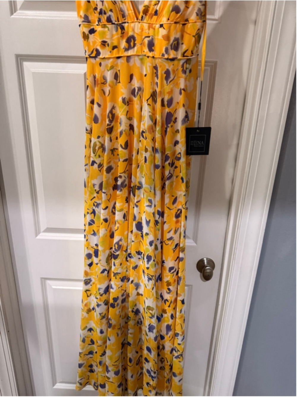 Women's Mac Duggal Floral Maxi Dress Size 2 Yellow Purple - Picture 7 of 9
